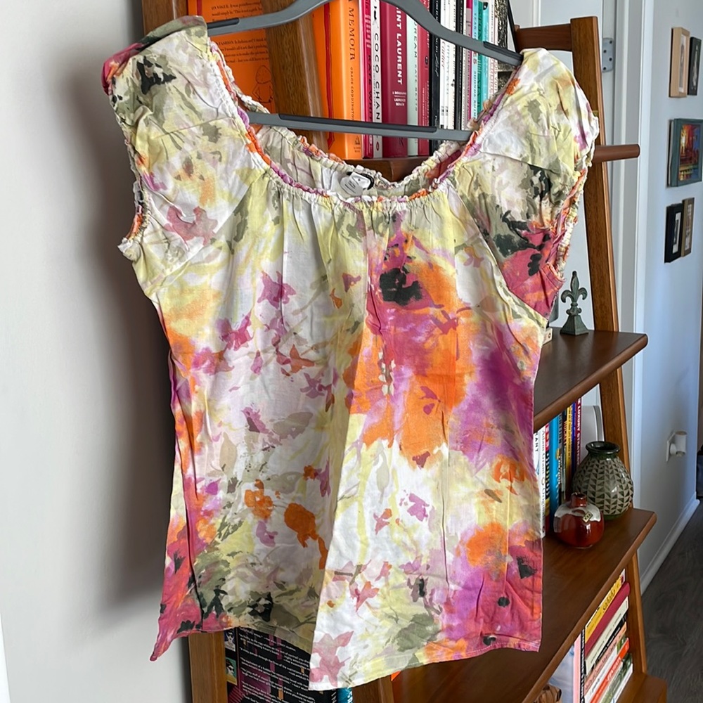 J.Crew Factory Cotton Watercolor Short Sleeve Peasant Top